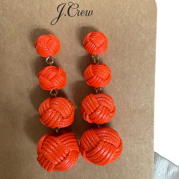 NWT J. Crew Love Knot Drop Earrings & Dust Bag- Vibrant Orange - Picture 4 of 8